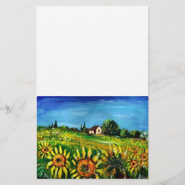 SUNFLOWERS AND COUNTRYSIDE IN TUSCANY,white Stationery (Front)