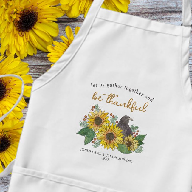 Sunflowers and Crow Thankful Thanksgiving Family Standard Apron (Creator Uploaded)