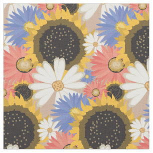 Sunflowers and Daisies Floral Pattern Fabric