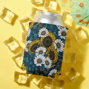 Sunflowers and daisies, summer garden 2 can cooler