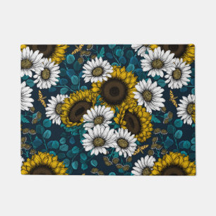 Sunflowers and daisies, summer garden 2 doormat