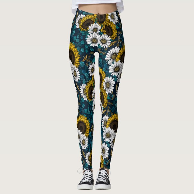 Sunflowers and daisies, summer garden 2 leggings (Front)