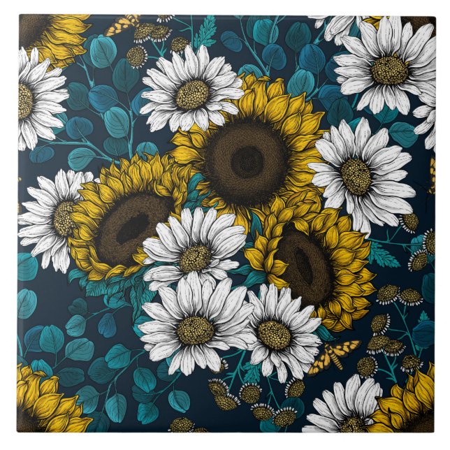 Sunflowers and daisies, summer garden 2 tile (Front)