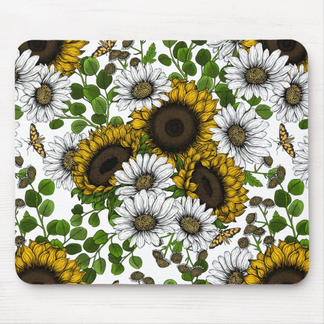 Sunflowers and daisies, summer garden 3 mouse pad (Front)