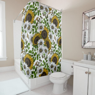 Sunflowers and daisies, summer garden 3 shower curtain
