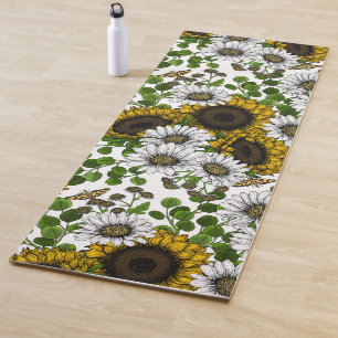 Sunflowers and daisies, summer garden 3 yoga mat