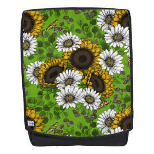 Sunflowers and daisies, summer garden backpack