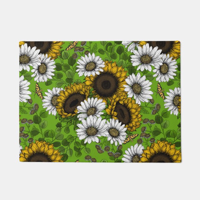 Sunflowers and daisies, summer garden doormat (Front)