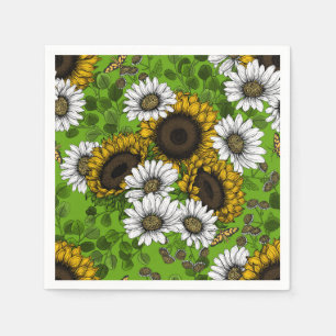 Sunflowers and daisies, summer garden napkin