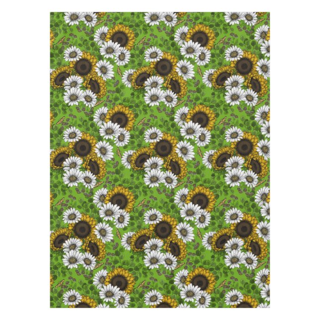 Sunflowers and daisies, summer garden tablecloth (Front)