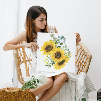 Sunflowers and Eucalyptus Arrangement Canvas Print