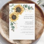 Sunflowers and Eucalyptus Rustic Wedding Invitation<br><div class="desc">Sunflower Floral Eucalyptus Wedding Invitation. Create a modern Sunflower Floral Wedding invitation card with this cute template featuring beautiful rustic floral bouquet, with modern typography. TIP: Matching wedding suite cards like RSVP, wedding programs, banners, tapestry, gift tags, signs, and other wedding keepsakes and goodies are available in the collection below...</div>