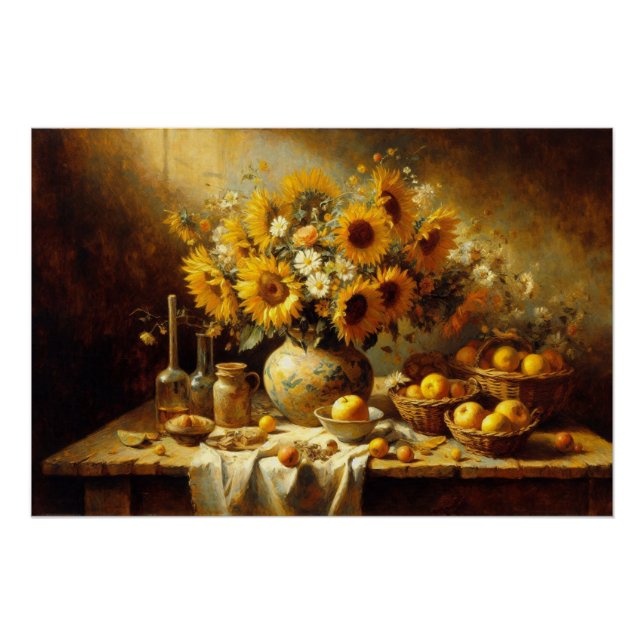 Sunflowers and Fruit Still Life Painting Decoupage Poster (Front)