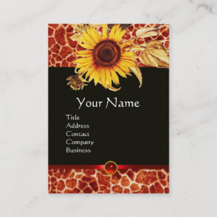 SUNFLOWERS AND GIRAFFE SKIN,RED RUBY GEMSTONE BUSINESS CARD