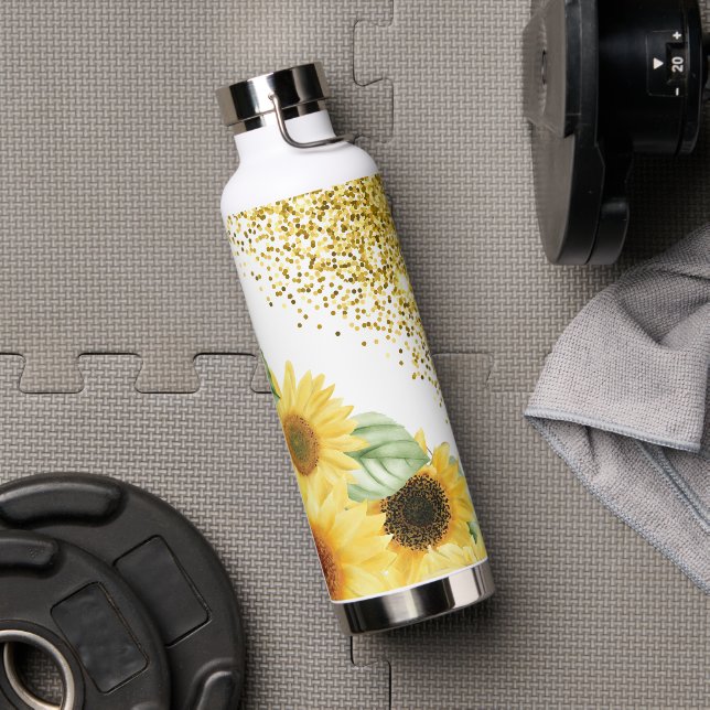Sunflowers and Gold Glitter  Water Bottle (Gym)