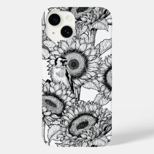 Sunflowers and goldfinches in black and white Case-Mate iPhone 14 case