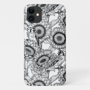 Sunflowers and goldfinches in black and white Case-Mate iPhone case