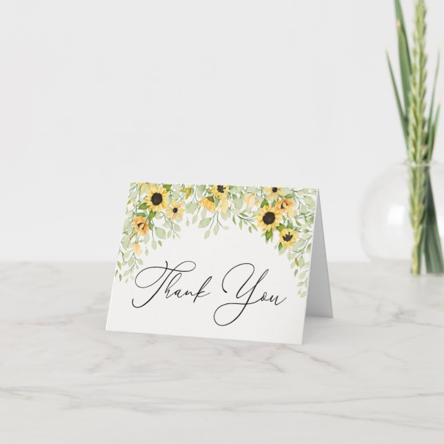 Sunflowers and Greenery Thank You  Note Card (Front)