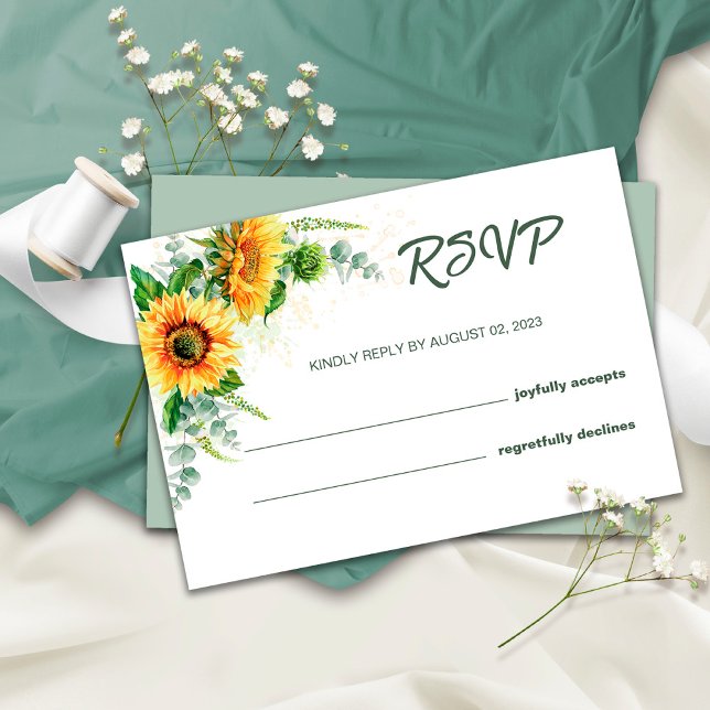 Sunflowers and Greenery Watercolor Rustic Wedding  RSVP Card (Creator Uploaded)