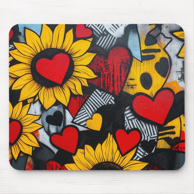sunflowers and hearts mouse pad (Front)