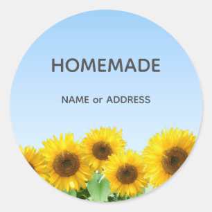 Sunflowers and Homemade Text on Light Blue Classic Round Sticker