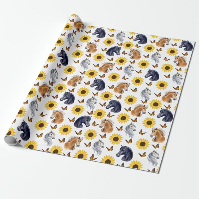 Sunflowers and Horses Wrapping paper (Unrolled)