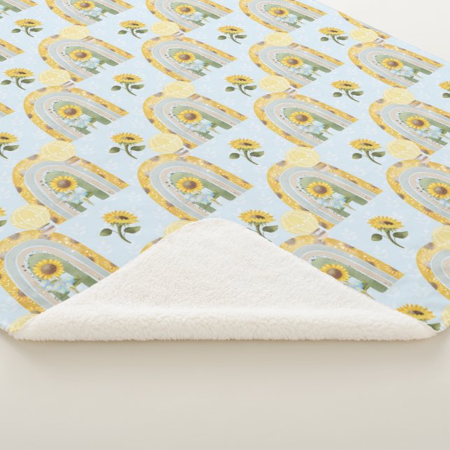 Sunflowers and Hot Air Balloons Baby Boy  Sherpa Blanket (3/4)