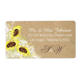 Sunflowers and Lace Rustic Wedding Label
