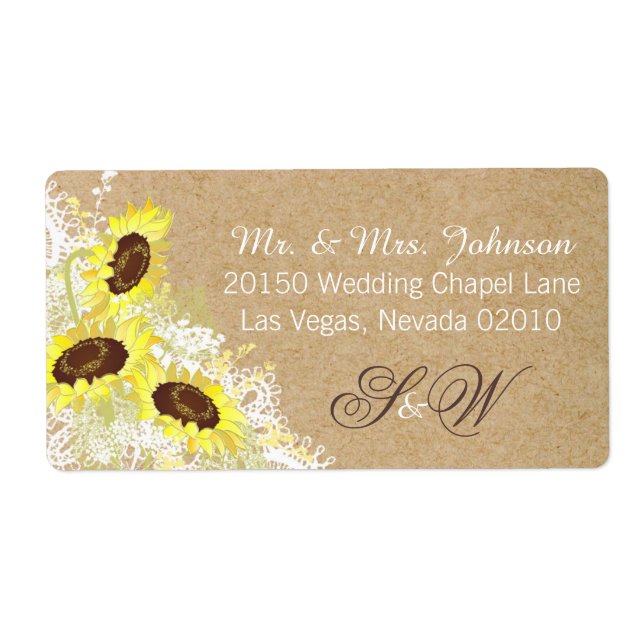 Sunflowers and Lace Rustic Wedding Label (Front)