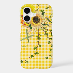 Sunflowers and Lady Bugs on Yellow Gingham