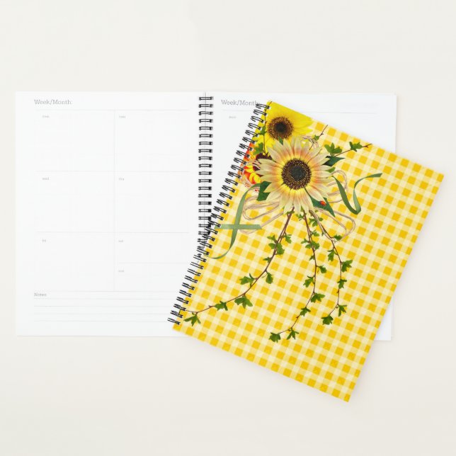 Sunflowers and Lady Bugs on Yellow Gingham Planner (Display)