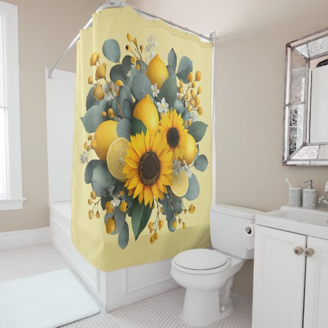 Sunflowers and Lemons Autumn Arrangement Shower Curtain (In Situ)