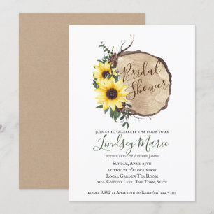 Sunflowers and Log Slice Bridal Shower Invitation