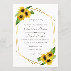 Sunflowers and navy wedding invitation