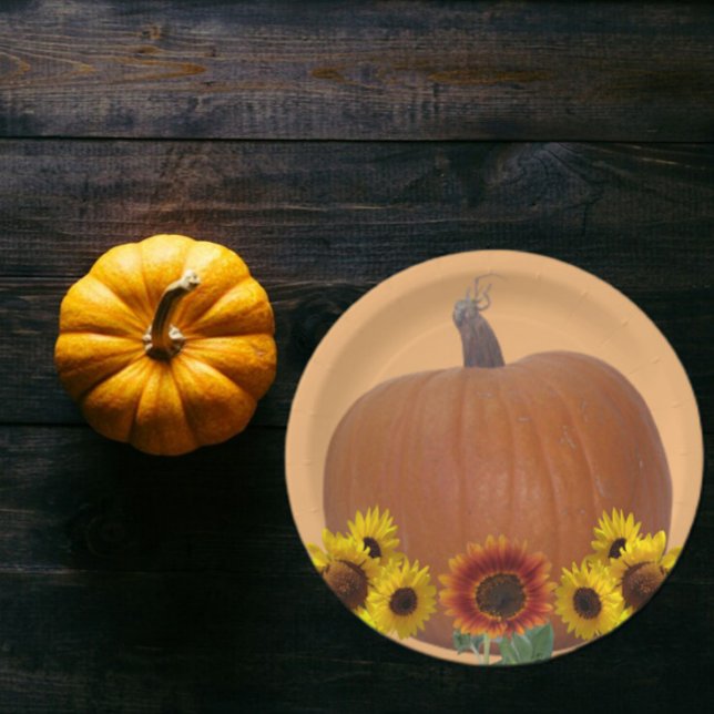 Sunflowers and Orange Pumpkins Thanksgiving   Paper Plate (Creator Uploaded)