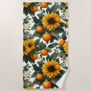 Sunflowers and Oranges Autumn Design Beach Towel