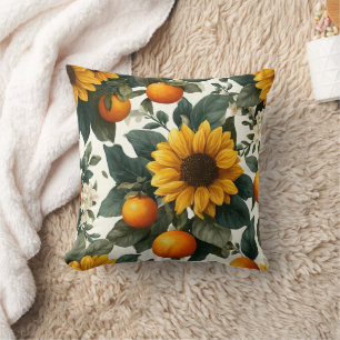 Sunflowers and Oranges Autumn Design Cushion