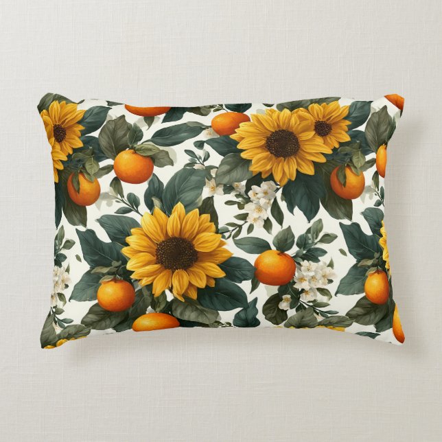 Sunflowers and Oranges Autumn Design Decorative Cushion (Front)