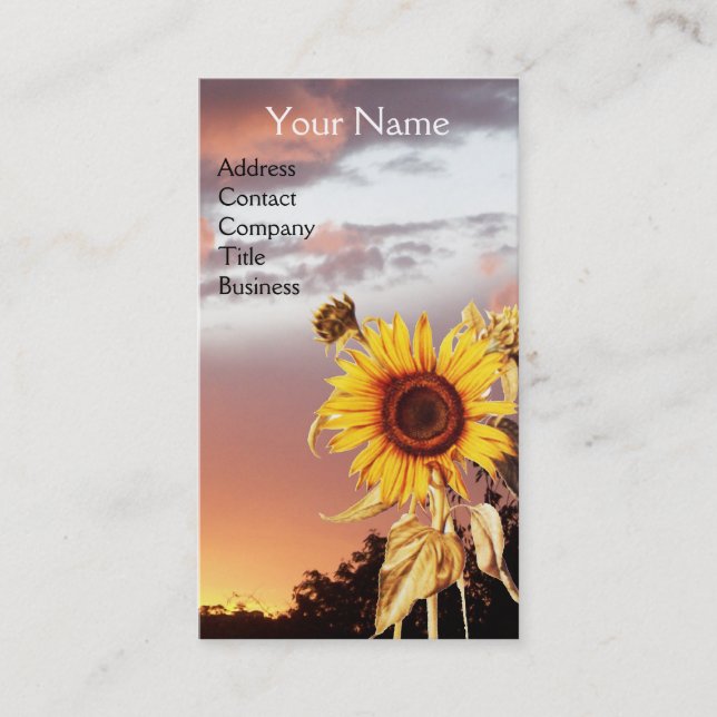 SUNFLOWERS AND PINK SUMMER SUNSET BUSINESS CARD (Front)
