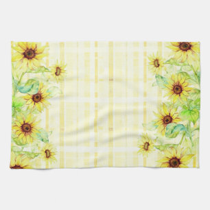 Sunflowers and plaid tea towel