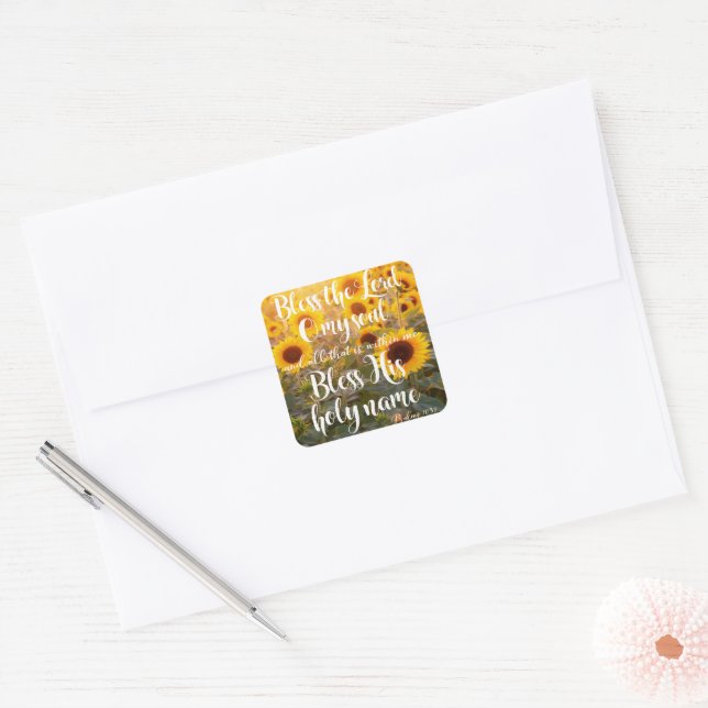 Sunflowers and Psalms Scripture Square Sticker (Envelope)
