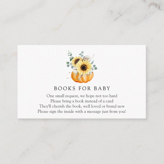 Sunflowers and Pumpkin Books for Baby insert card (Front)