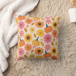 Sunflowers and Pumpkins Autumn Pattern  Cushion
