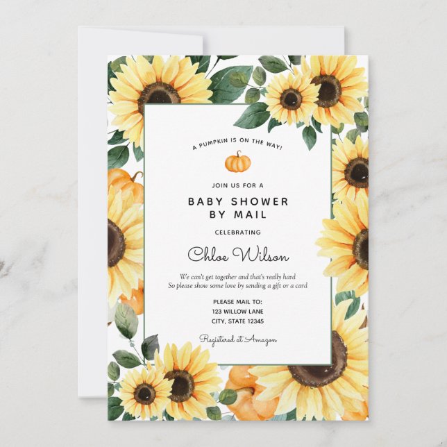 Sunflowers and Pumpkins Baby Shower By Mail Invitation (Front)