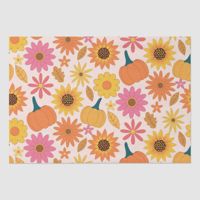 Sunflowers and Pumpkins Fall Pattern  Tissue Paper (Front)
