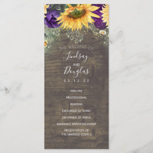 Sunflowers and Purple Rose Wedding Programs Programme