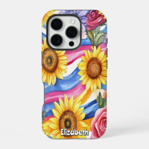 Sunflowers and Rainbow Waves iPhone 16 Pro Case