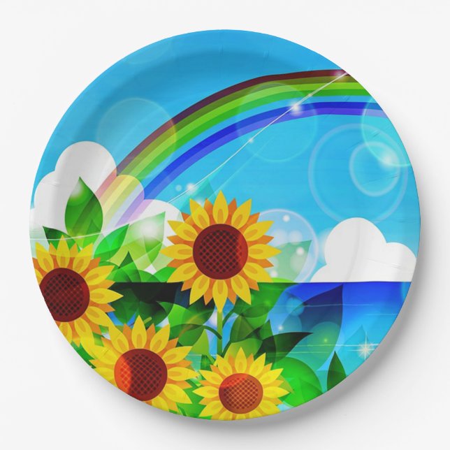 Sunflowers and Rainbows Paper Plate (Front)