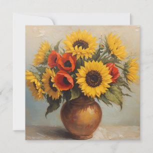 Sunflowers and Red Poppy Flowers Still Life Card