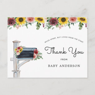 Sunflowers and Roses Baby Shower by Mail Thank You Postcard